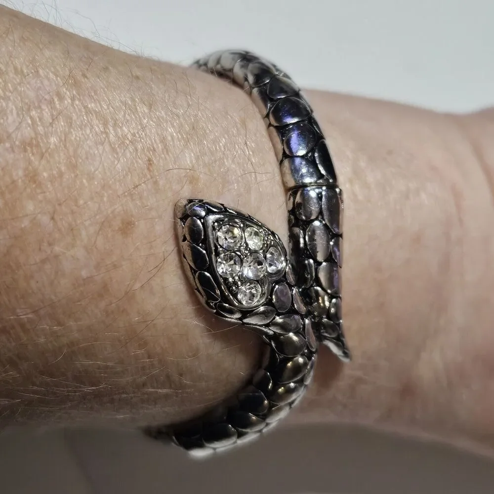 Crystal Snake Stretch Bracelet in Silver Tone Heart Head 7